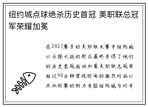 纽约城点球绝杀历史首冠 美职联总冠军荣耀加冕